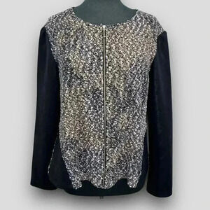 Crazy About Black Textured Zip Front Top L